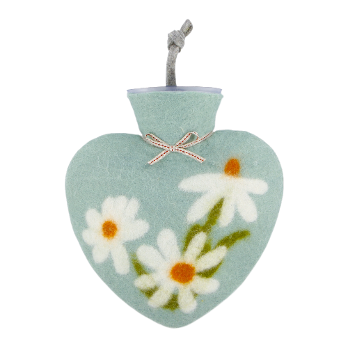 Large Hot Water Bottle | Teal Flowers