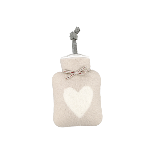 Mini Hot Water Bottle | White & Pink Heart