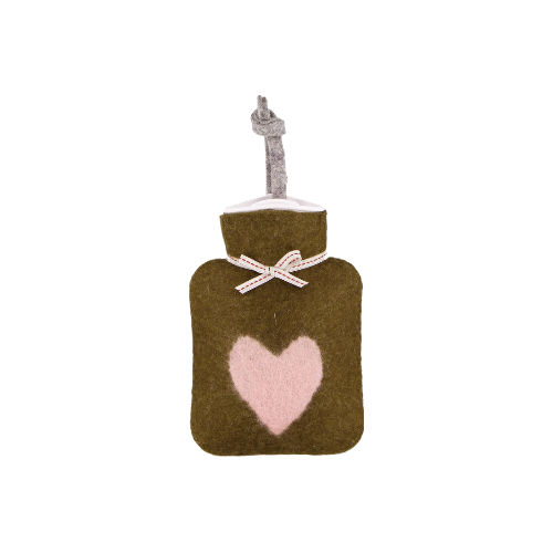Mini Hot Water Bottle |  Pink & Green Heart