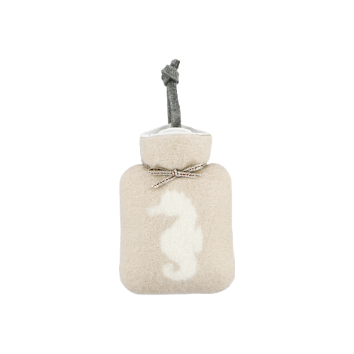 Mini Hot Water Bottle | White & Pink Seahorse