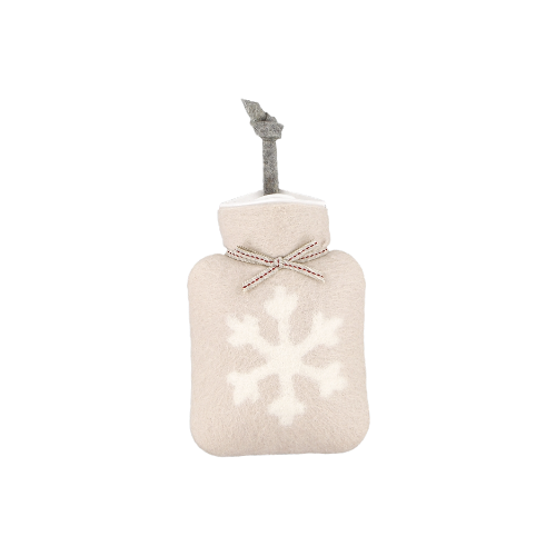 Mini Hot Water Bottle | White & Pink Snowflake